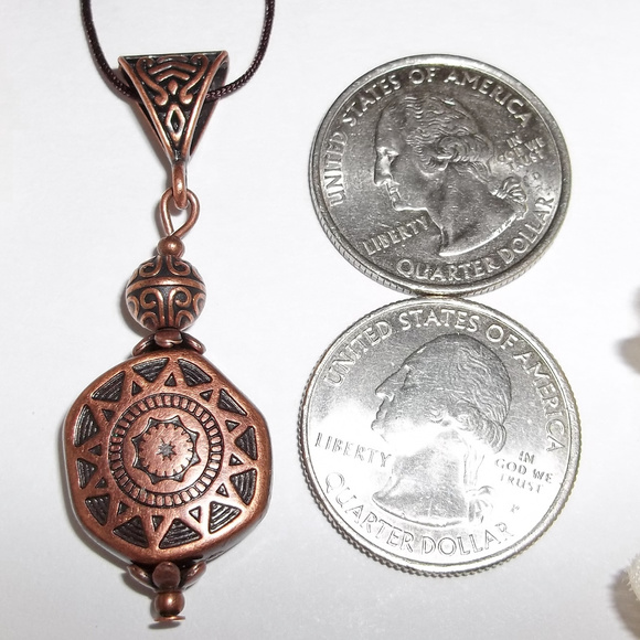 Boho Copper & Black Necklace Pendant Adjustable Length Beaded Necklace NWT A050 - Picture 2 of 9